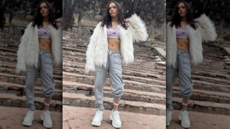 White platform sneakers with sweats 