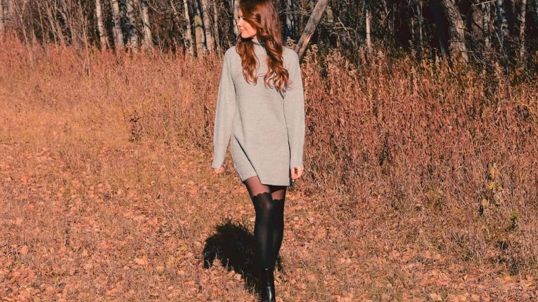 Sweater dress and tights