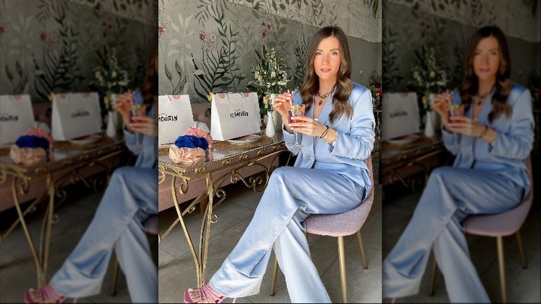 Woman wearing monochromatic pajamas