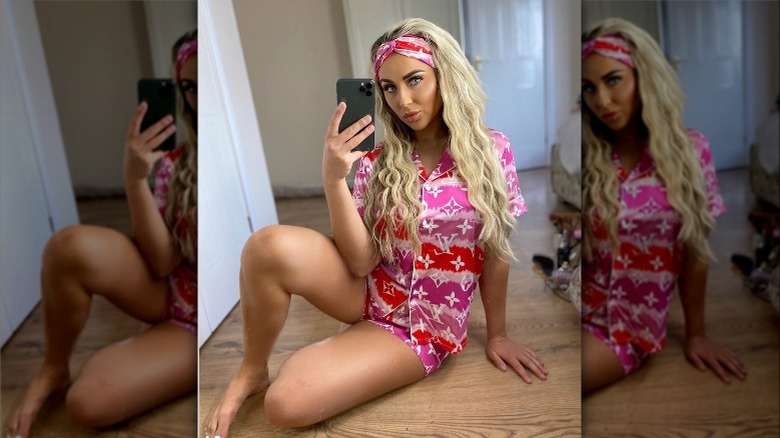 Woman wearing pajamas and headband