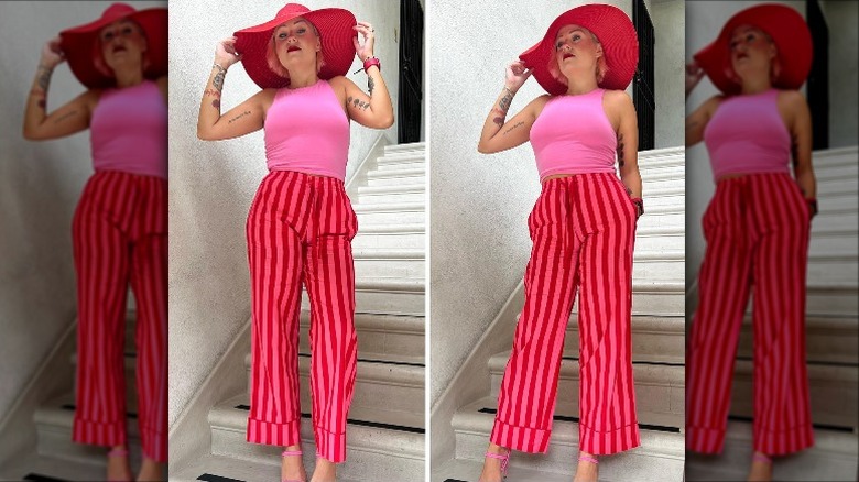 Woman wearing pajama pants