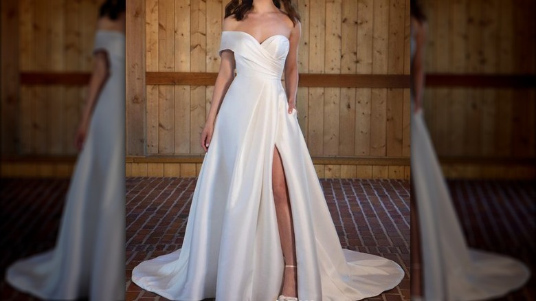 A-line silk wedding dress with slit