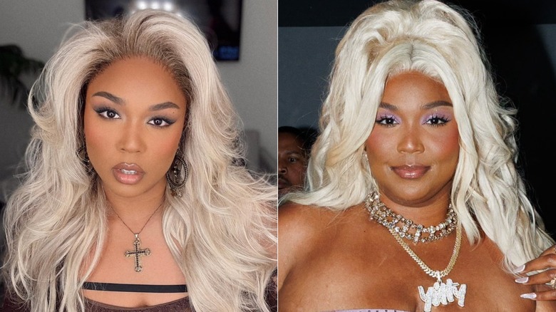 Lizzo before and after getting an unflattering blond wig