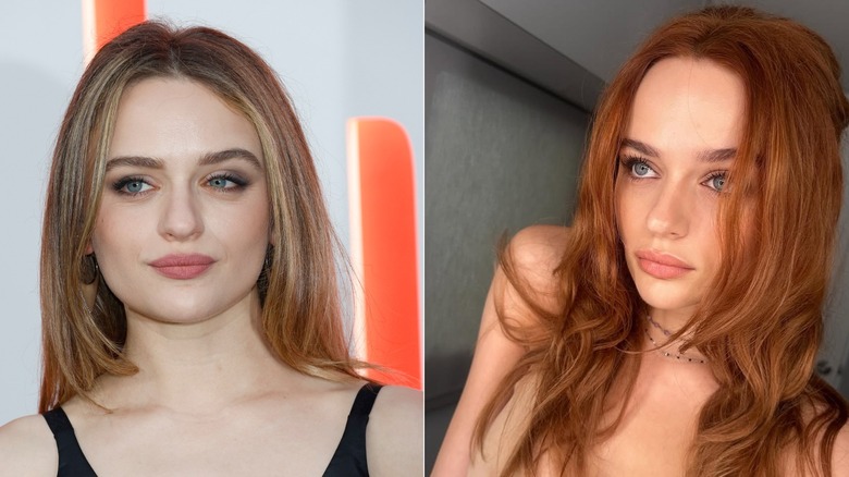 Joey King before and after dyeing her hair copper