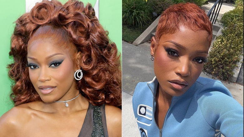 Keke Palmer before and after getting a shirt pixie haircut