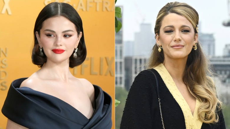 Side-by-side of Selena Gomez and Blake Lively on the red carpet.
