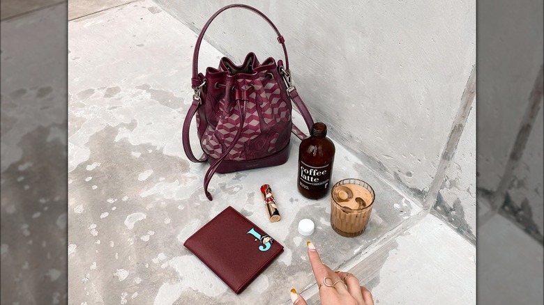 Woman with mini canvas bucket tote