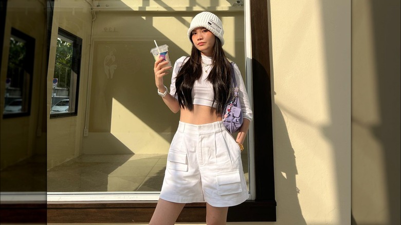 White crop top and cargo shorts