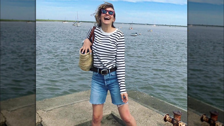 Striped tee and cutoff shorts