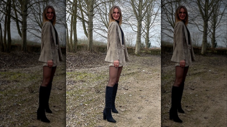 Plaid short suit with boots