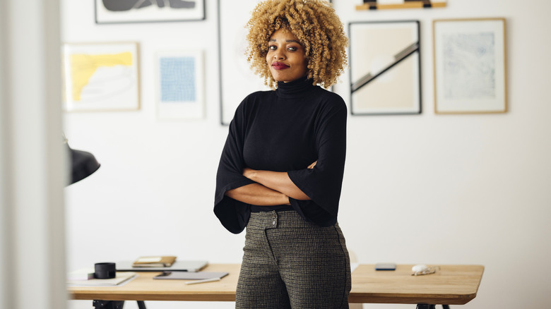 Woman wearing a black top