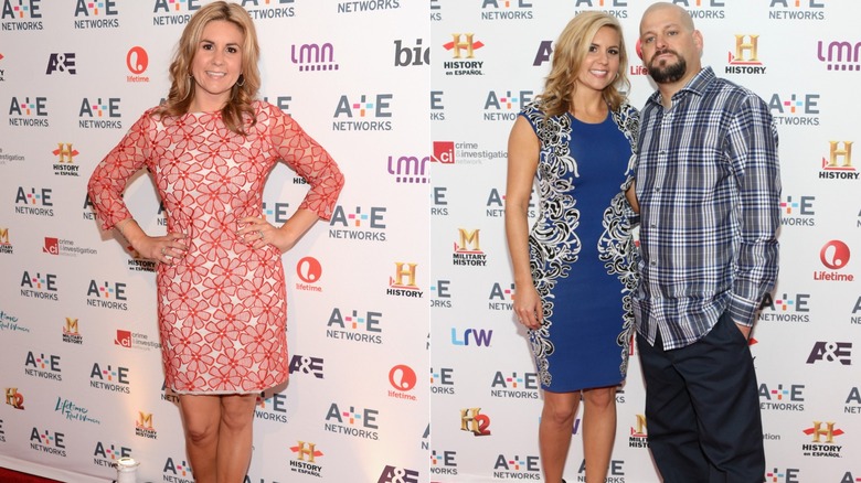 Brandi Passante walking red carpets in 2012 and 2013 in a pink dress and a blue dress