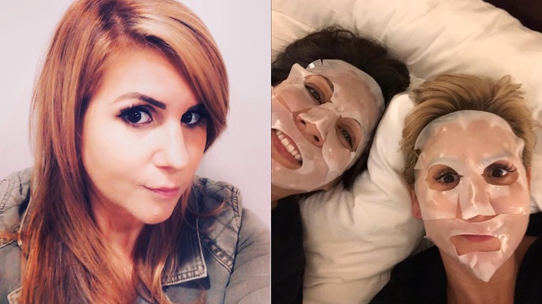 Brandi Passante posing for a selfie and wearing a skincare mask in 2018