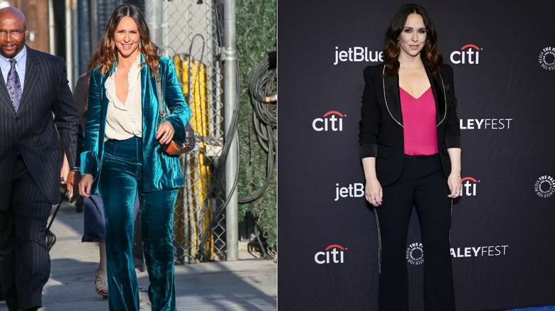 Jennifer Love Hewitt wearing pantsuits in 2018 and 2019.