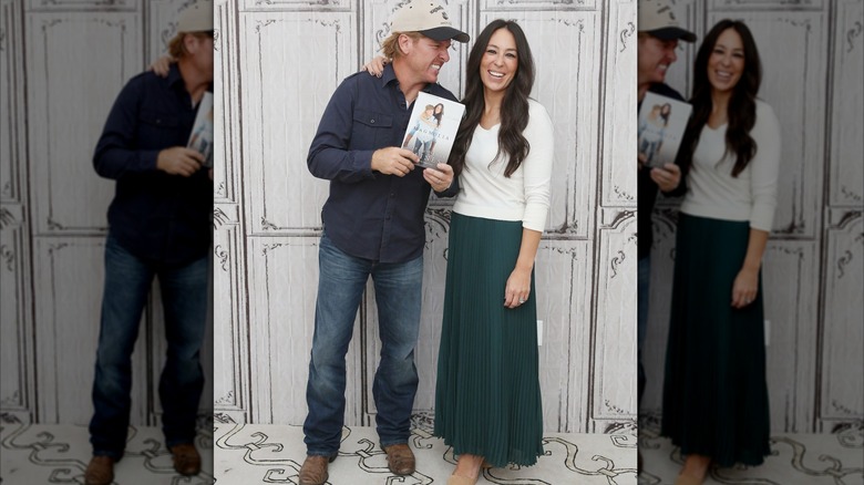 Joanna Gaines wearing maxi skirt and posing for a photo
