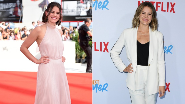 Sosie Bacon wears a pale-pink gown on a red carpet and attends the premiere for "The Last Summer" in a white suit