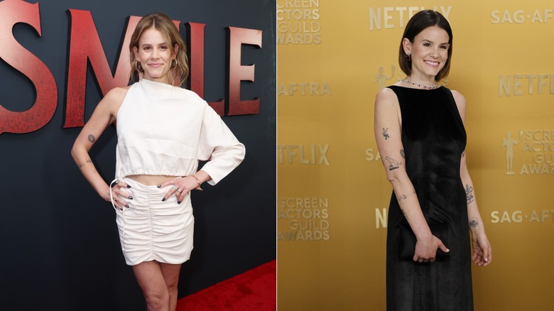 Sosie Bacon wears a white miniskirt at the "Smile" movie premiere and two years later walks the red carpet in a sleek black dress