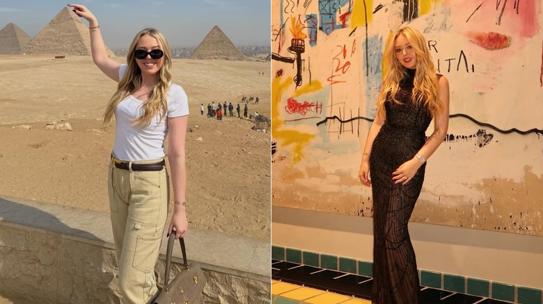 Tiffany Trump posing in front of the pyramids in Egypt in 2026, and in a black dress