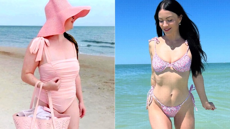 Two women in pink coquette swimsuits