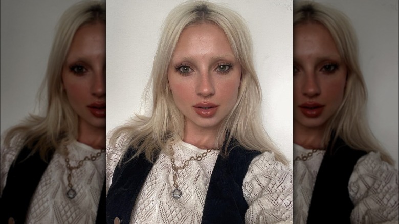 A woman with bleached eyebrows