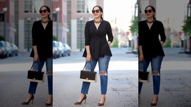 Peplum top ripped jeans