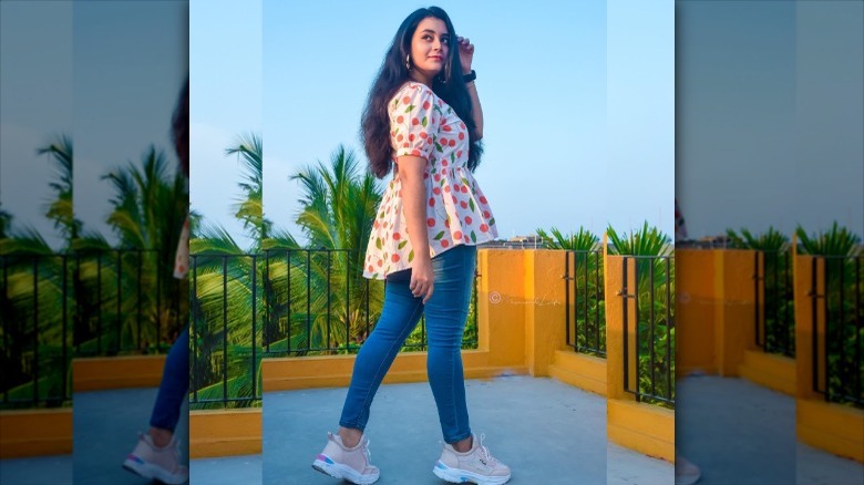 Peplum top with jeans