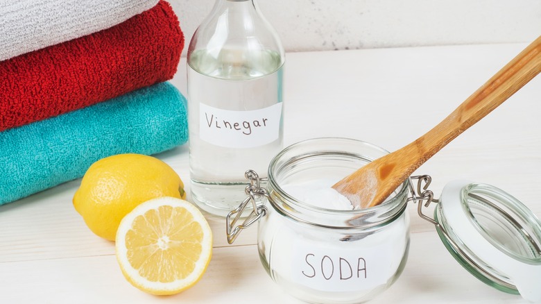 Baking soda and vinegar sitting next to each other