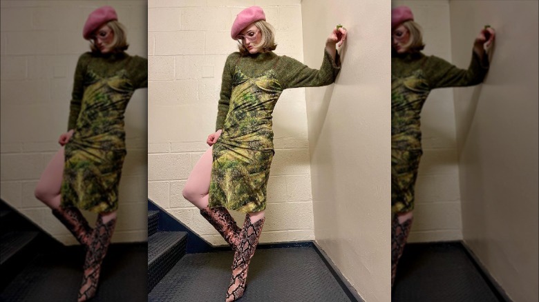 green layered dress outfit