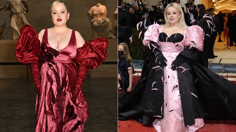 Nicola Coughlan in two bulky outfits that swallow her frame