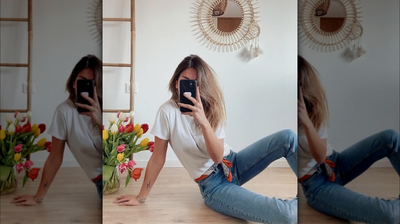 Girl in t-shirt and jeans