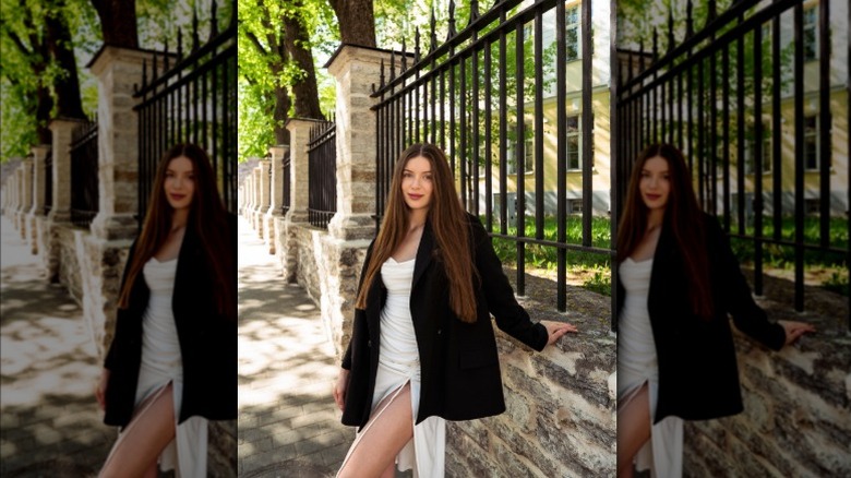 Girl wearing blazer and white dress