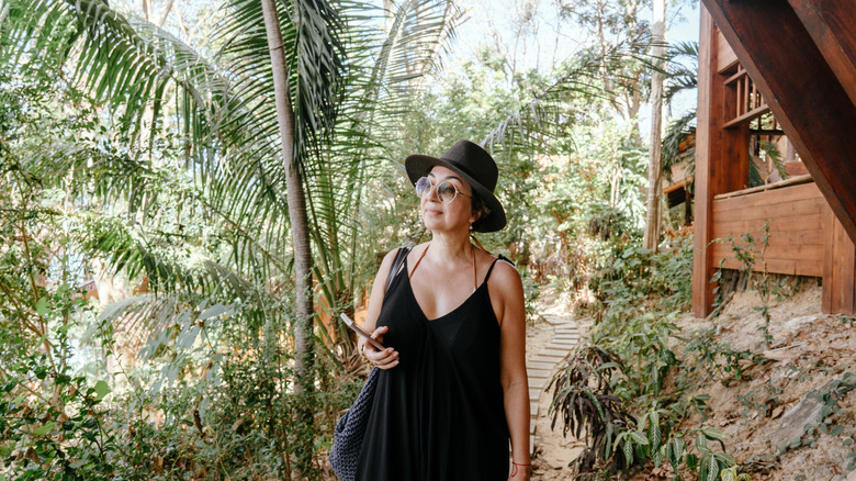Women wearing casual black dress