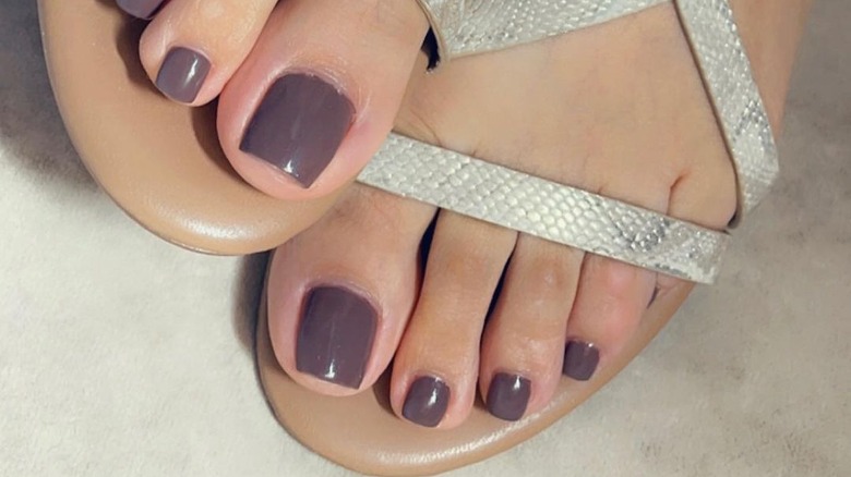 woman with dusky purple nails
