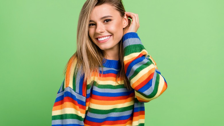 woman in striped knit sweater