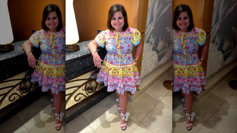 Woman wearing floral minidress