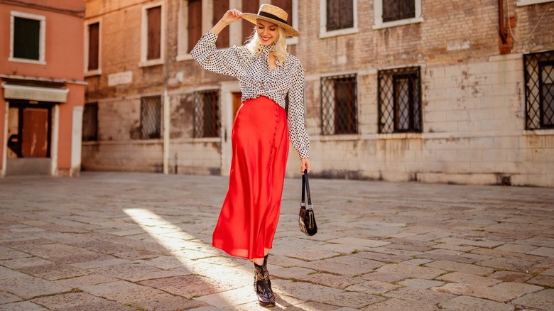 Woman wearing slip skirt
