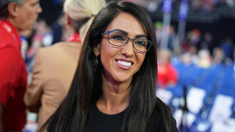 Lauren Boebert smiling in a black T-shirt