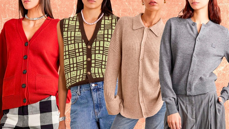 four women wearing cardigan sweaters