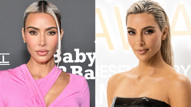 Kim Kardashian with blond hair and shadow roots