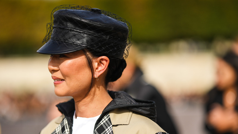 black veiled newsboy hat