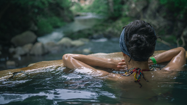Woman in hot spring