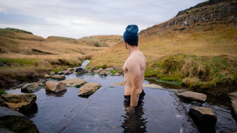 man in hot spring