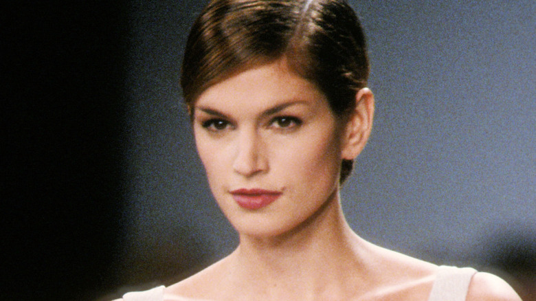 Cindy Crawford walking the runway for Richard Taylor during New York Fashion Week