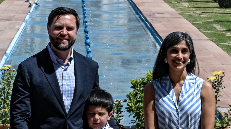 Usha Vance with JD Vance at the front of the Taj Mahal