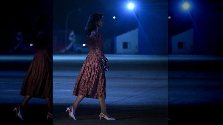 Usha Vance wearing a patterened two-piece