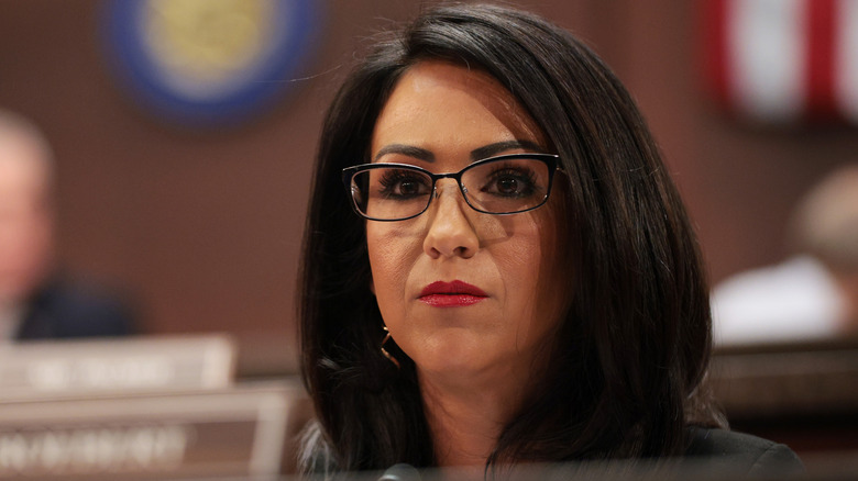 Lauren Boebert sits during a congressional hearing
