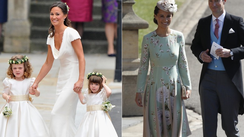 Pippa Middleton in a white bridesmaids dress in 2011 and in a mint dress in 2018