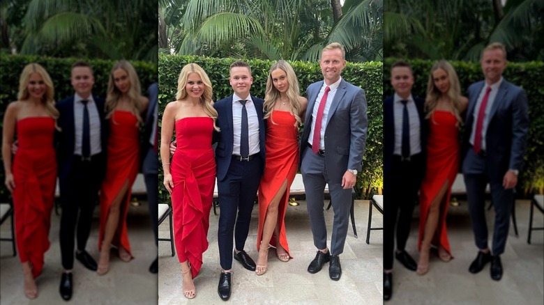 Candace Cameron Bure in a red wedding guest dress with her family