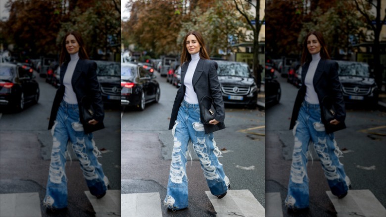 oversized blazer and distressed jeans
