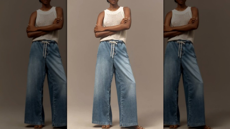 Anthropologie's Pilcro Drawstring Pull-On Wide-Leg Jeans.